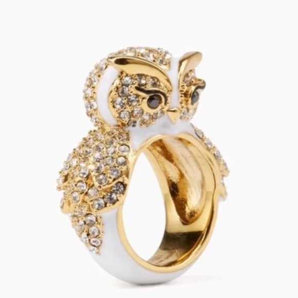 IN PERFECT CONDITION! LIKE NEW! KATE SPADE “STAR BRIGHT” PAVE OWL RING SIZE 8 - Picture 2 of 13